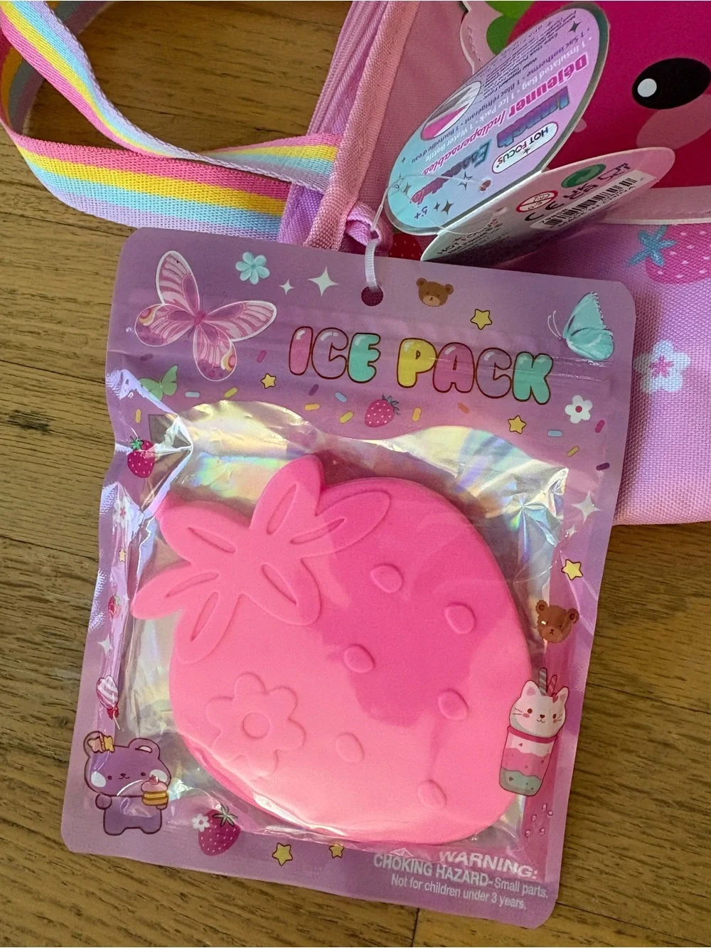 Kids Strawberry Lunch Bag with Water Bottle and Ice Pack